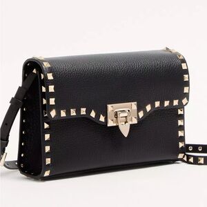 Valentino Garavani Black Small Rockstud Grainy Calfskin Crossbody Bag New